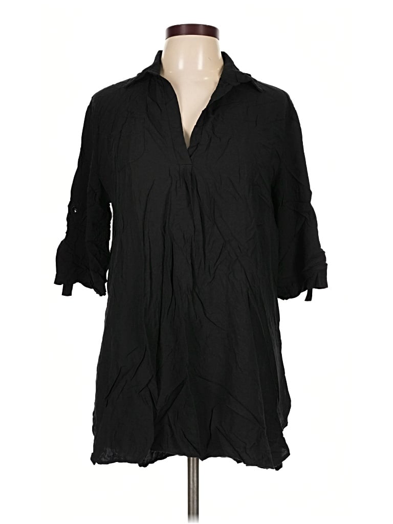 Pre-owned Ekouaer 3/4 Sleeve Button Down Shirt In Black