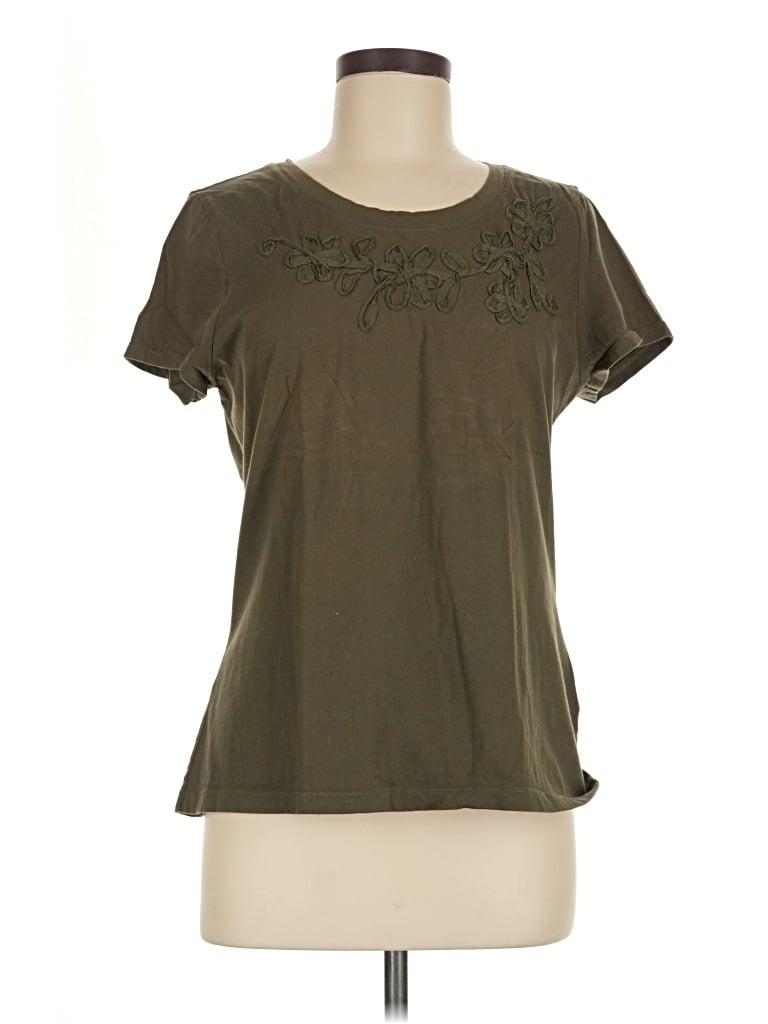 Pre-owned L.l.bean Short Sleeve Top Green Scoop Neck Tops