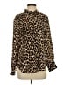 J.Crew 100% Silk Animal Print Brown Long Sleeve Silk Top Size 4 - photo 1