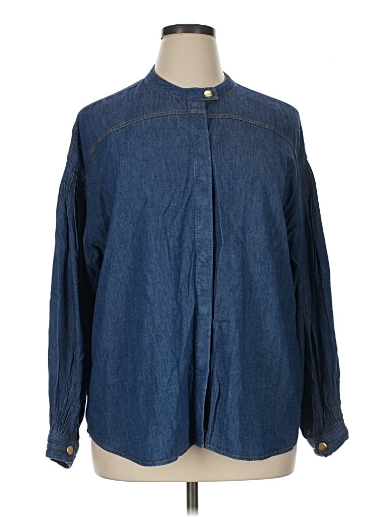 Pre-owned Soft Surroundings Long Sleeve Button Down Shirt In Blue