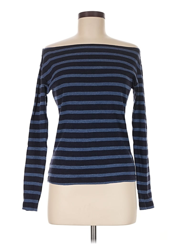 Pre-owned Gap Long Sleeve Top Blue Stripes Pattern Boatneck Tops