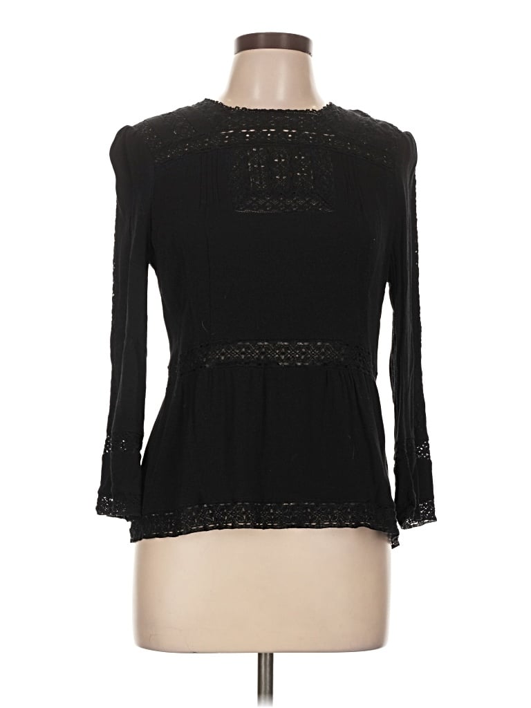 Pre-owned Point Sur 3/4 Sleeve Top Black Keyhole Neckline Tops
