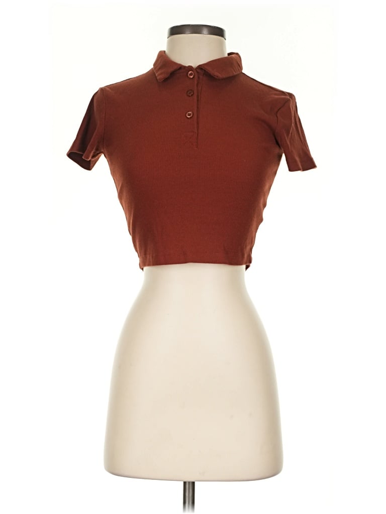 Pre-owned Ultra Flirt Short Sleeve Top Brown Collared Neckline Tops