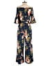 Assorted Brands 100% Polyester Floral Blue Jumpsuit Size S - photo 2
