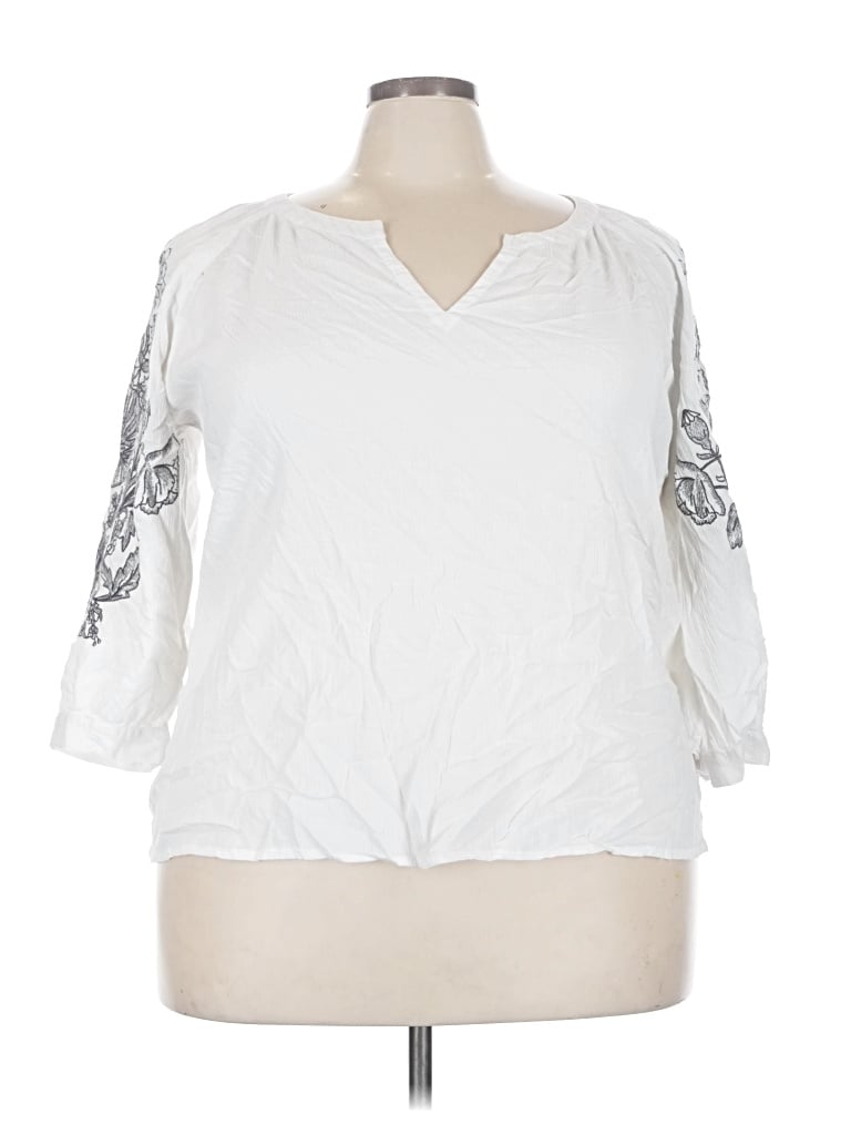 Pre-owned Purejill 3/4 Sleeve Top White V-neck Tops