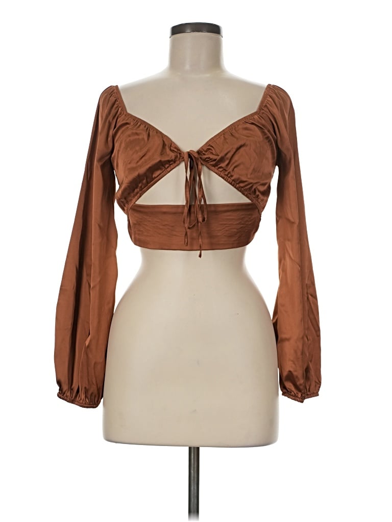 Pre-owned Cider Long Sleeve Blouse In Brown