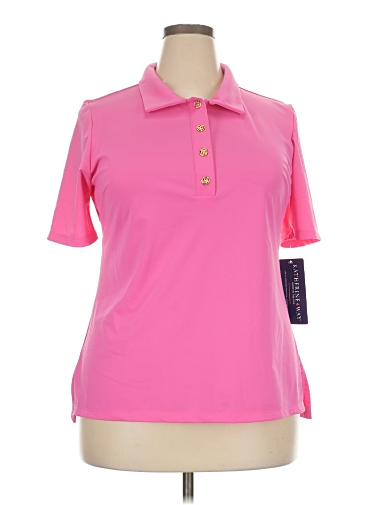 Pre-owned Katherine Way Short Sleeve Top Pink Mock Neckline Tops