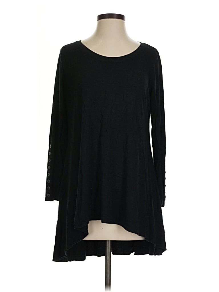 Pre-owned Comfy Usa Long Sleeve Top Black Boatneck Tops