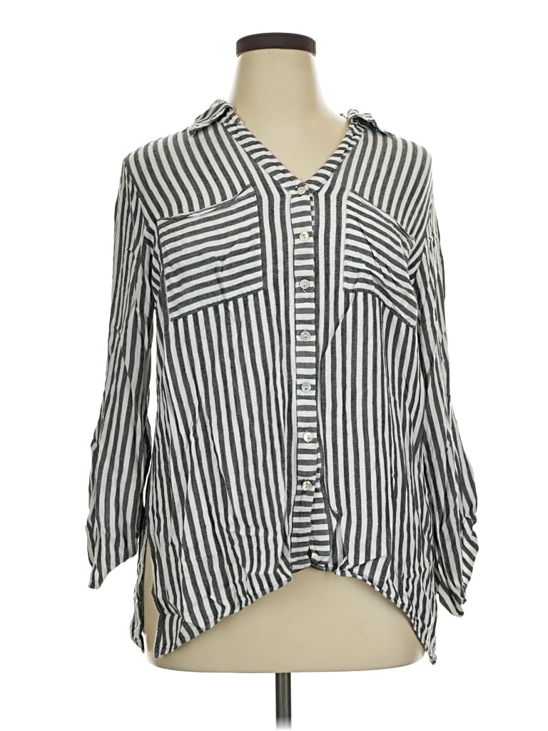 Pre-owned Ruby Rd. 3/4 Sleeve Button Down Shirt In Gray