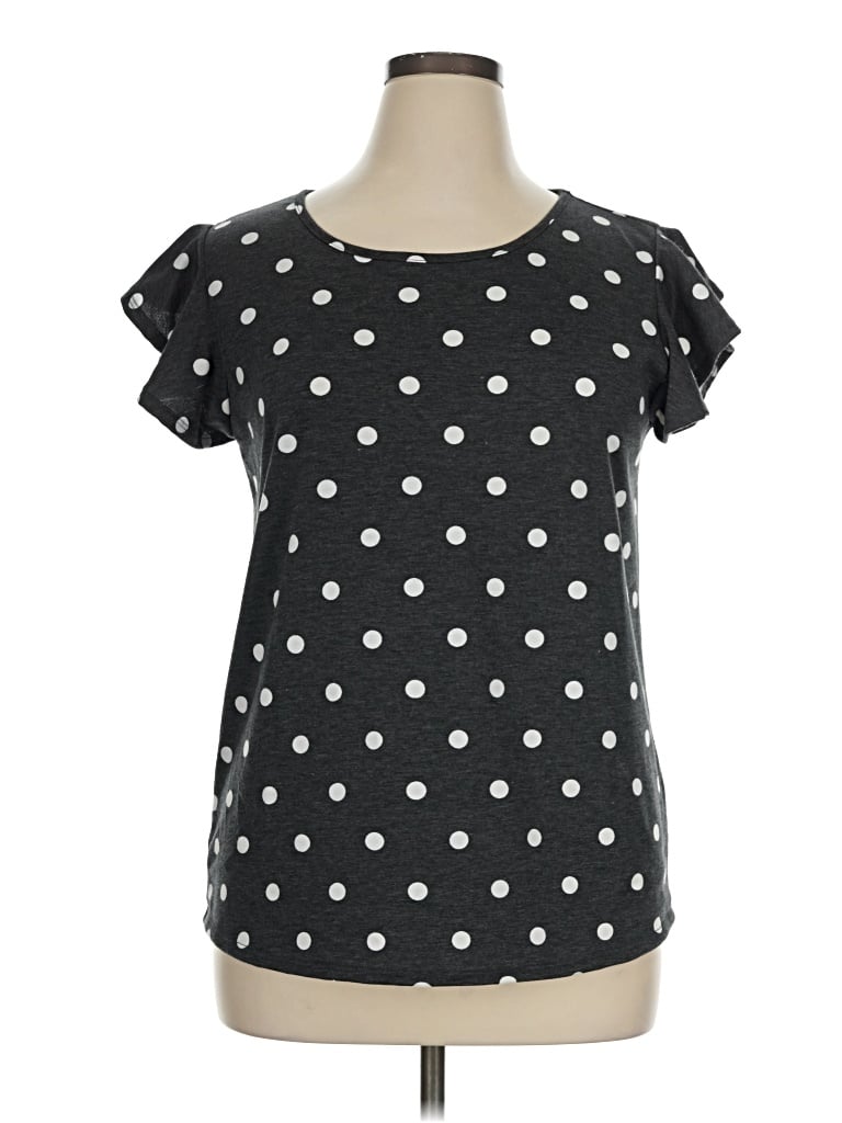 Pre-owned Perfect Peach Short Sleeve Top Black Polka Dots Pattern Sweetheart Neckline Tops