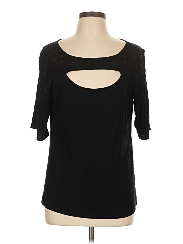 Pre-owned Cable & Gauge 3/4 Sleeve Top Black Keyhole Neckline Tops