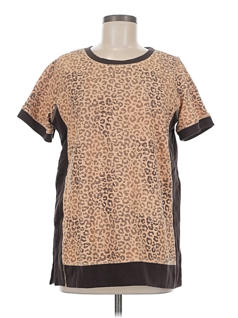 Pre-owned Dg^2 By Diane Gilman Short Sleeve Top Brown Animal Print Pattern Crew Neck Tops