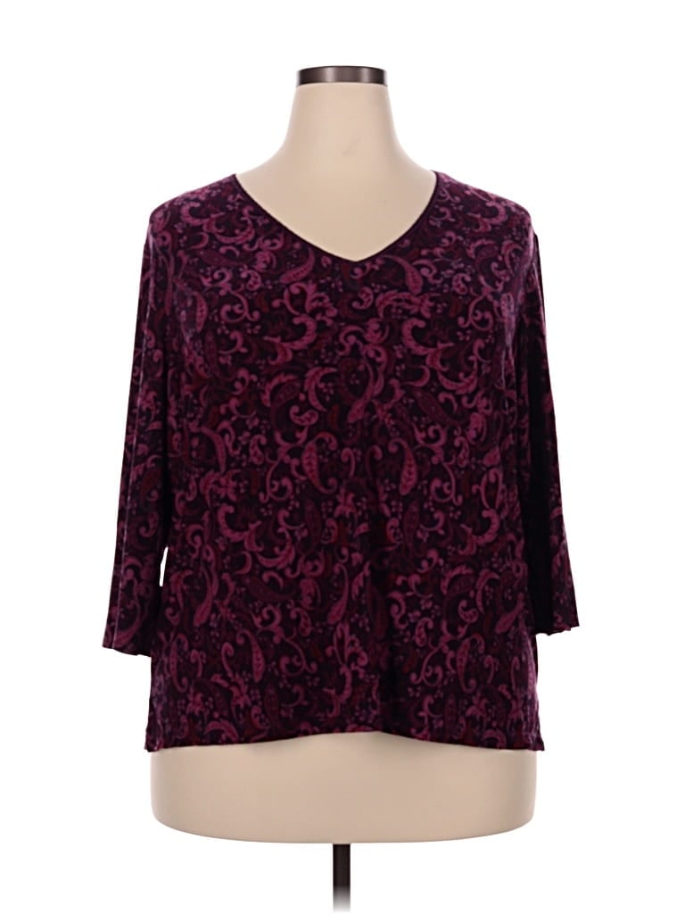 Pre-owned Worthington 3/4 Sleeve Blouse In Burgundy