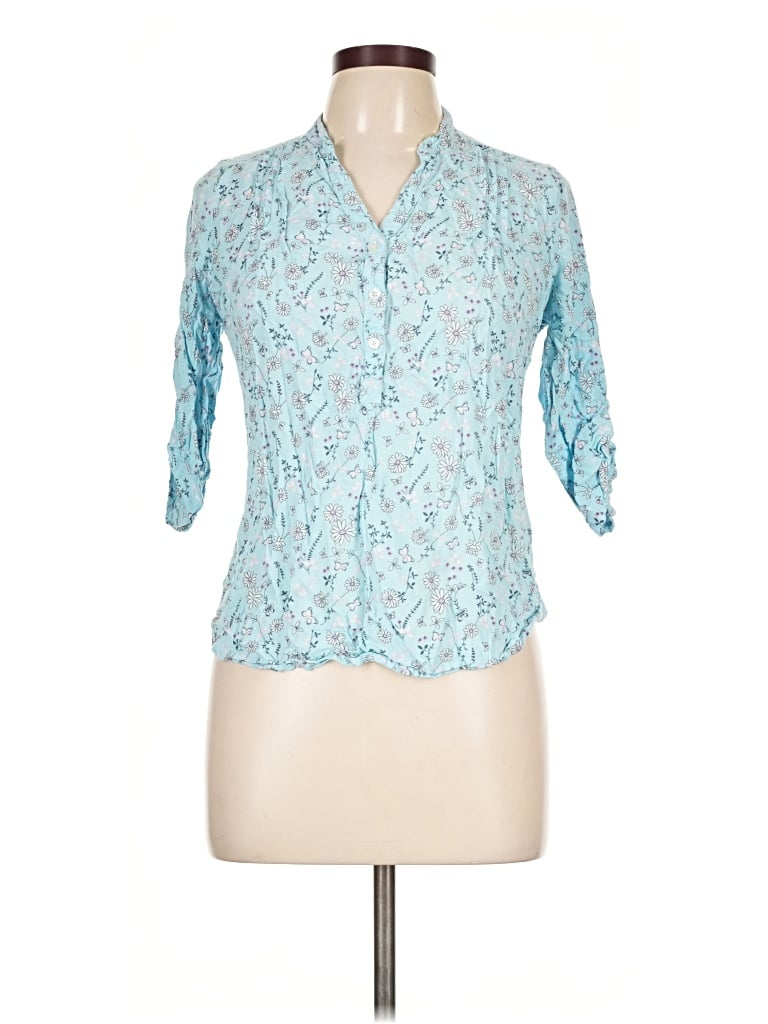 Pre-owned Assorted Brands 3/4 Sleeve Button Down Shirt In Teal