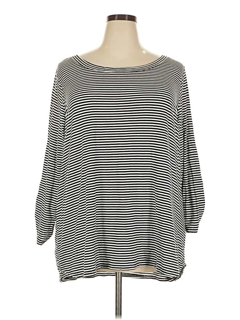 Pre-owned Cable & Gauge 3/4 Sleeve Top Gray Stripes Pattern Boatneck Tops