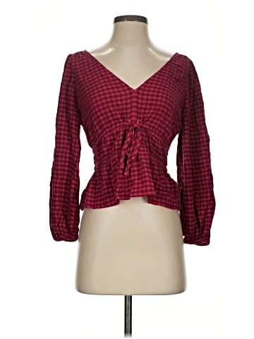 Madewell Crinkled V-Neck Peplum Top in Plaid (view 1)