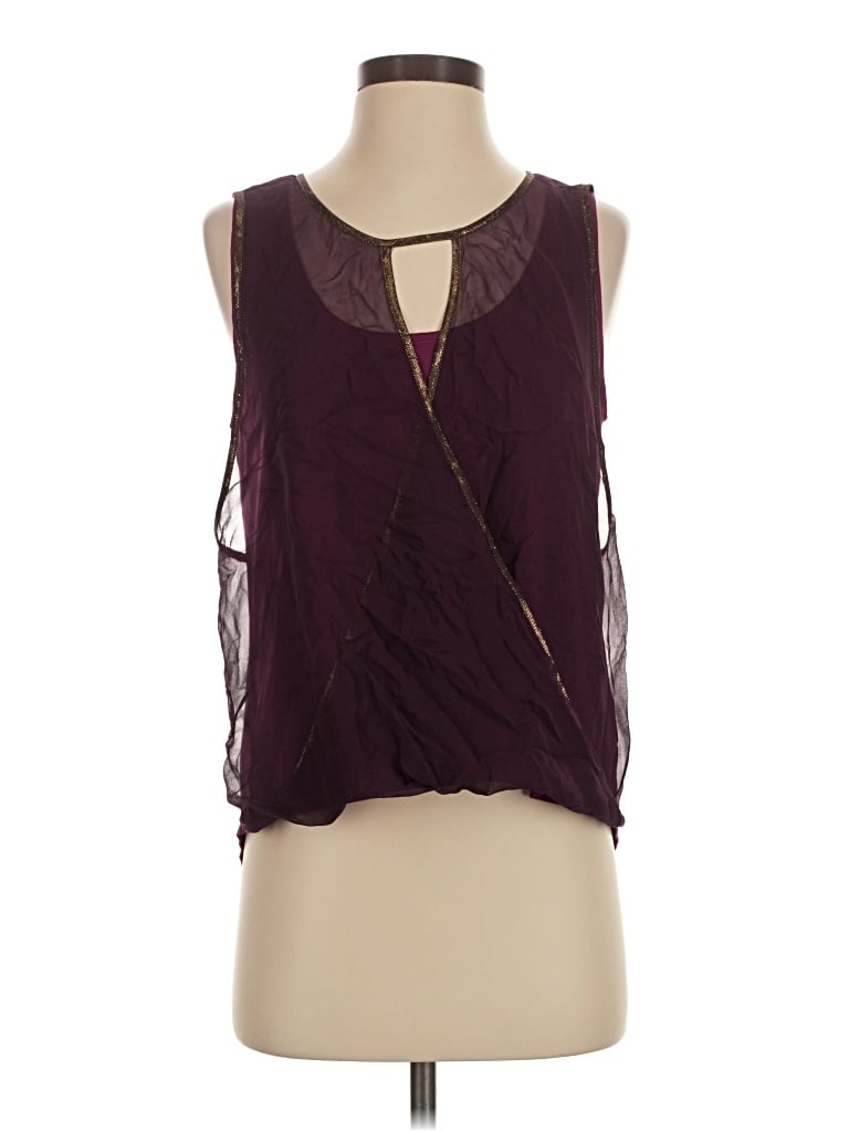 Pre-owned Ella Moss Sleeveless Silk Top Burgundy Halter Neckline Tops
