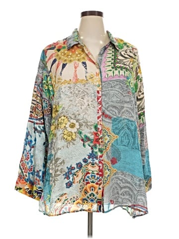 Johnny Was 3/4 Sleeve Silk Top (view 1)