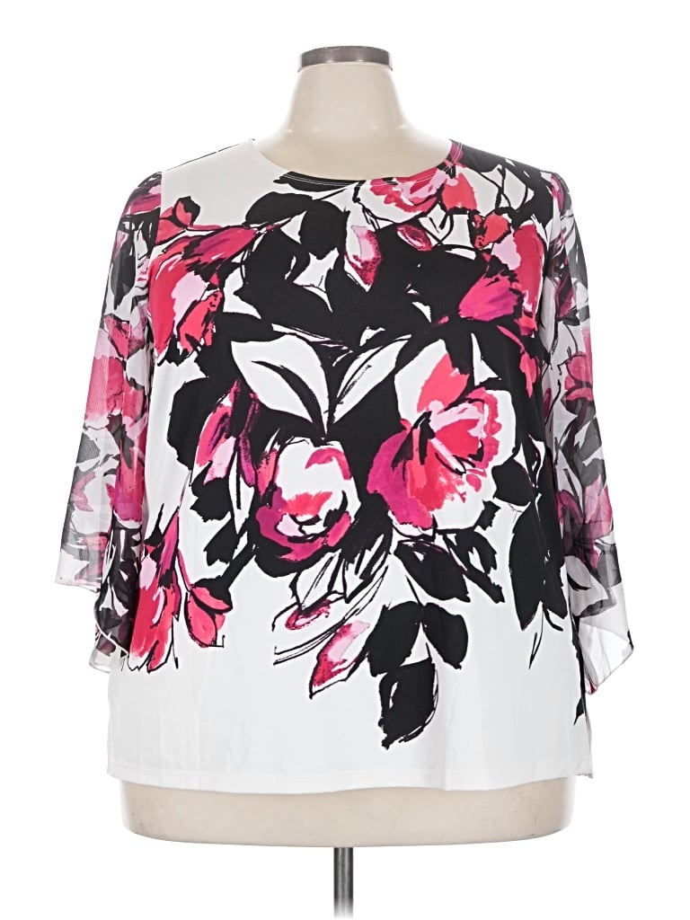 Pre-owned Roz & Ali 3/4 Sleeve Blouse In White