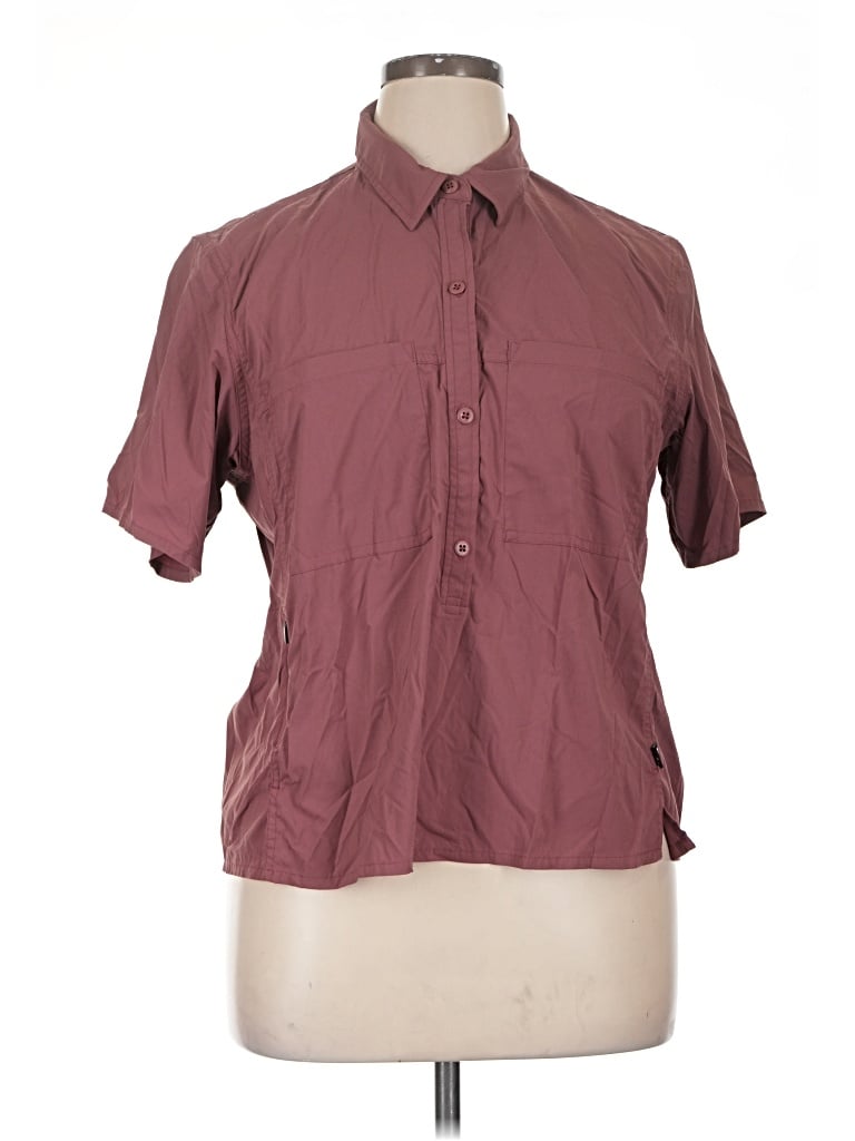 Pre-owned Rei Co Op Short Sleeve Blouse In Burgundy