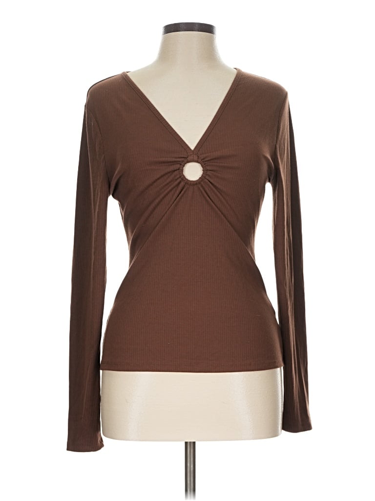 Pre-owned Intempo Long Sleeve Top Brown Sweetheart Neckline Tops