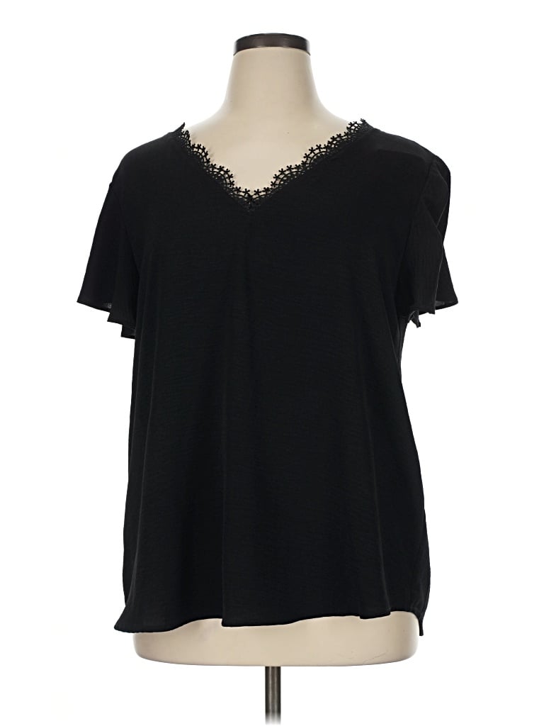 Pre-owned Perch By Blu Pepper Short Sleeve Top Black V-neck Tops
