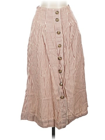 Madewell Patio Button-Front Midi Skirt in Clay Stripe (view 1)