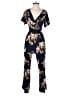 Xhilaration 100% Rayon Floral Blue Jumpsuit Size XS - photo 1