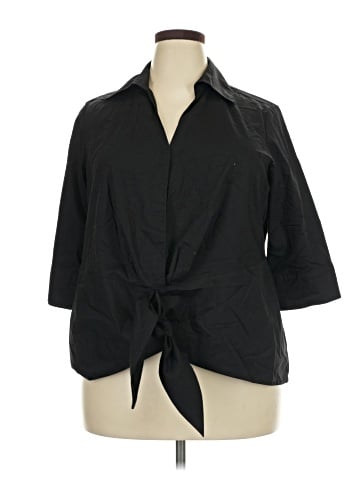 Just My Size 3/4 Sleeve Button-Down Shirt (view 1)