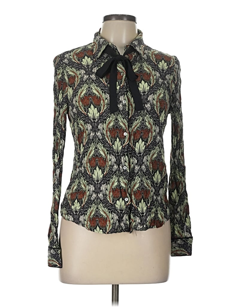 Pre-owned Zara Basic Long Sleeve Blouse In Green