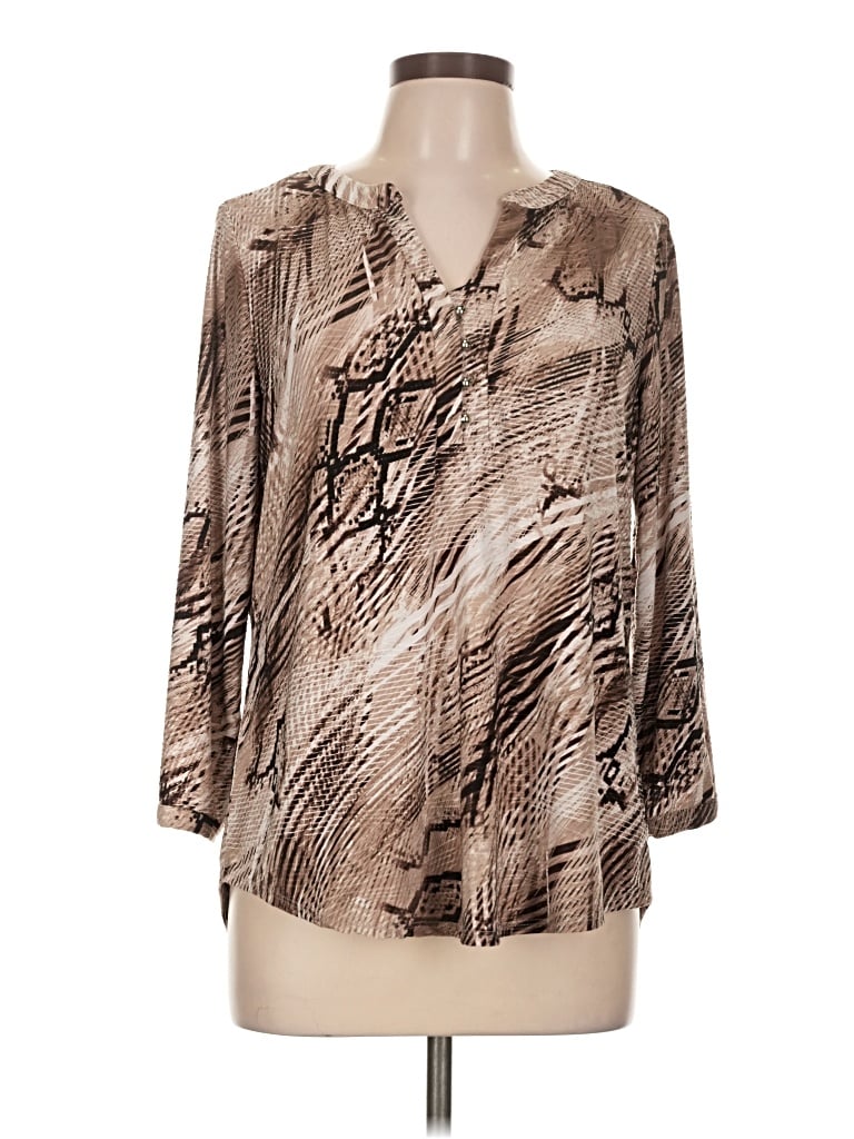 Pre-owned Dana Buchman 3/4 Sleeve Blouse In Brown