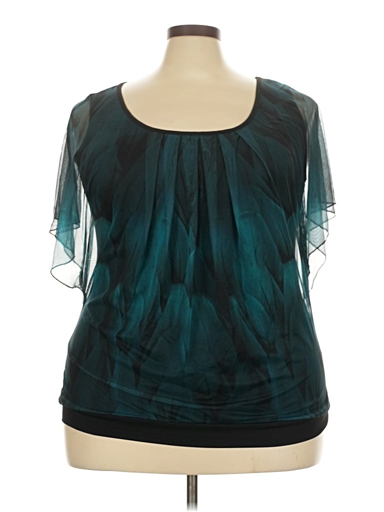 Pre-owned Unbranded Short Sleeve Blouse In Teal