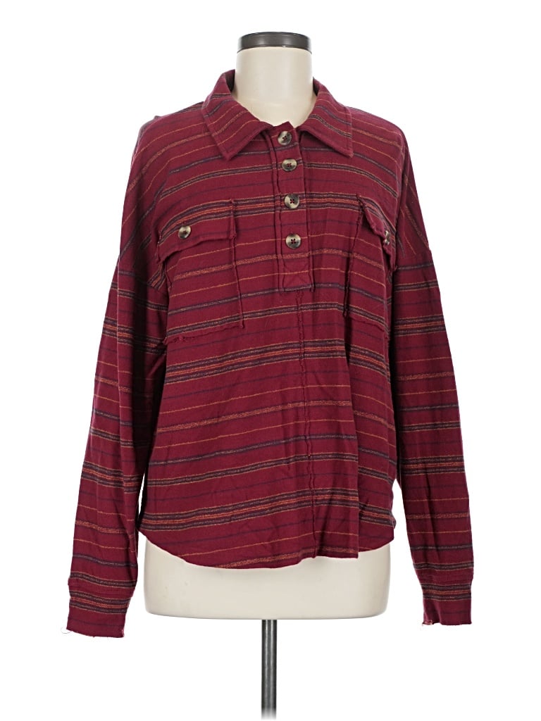 Pre-owned Natural Reflections Long Sleeve Button Down Shirt In Burgundy