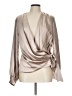 Aqua 100% Polyester Metallic Silver Long Sleeve Blouse Size L - photo 1