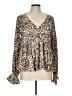 Glam 100% Polyester Animal Print Brown Long Sleeve Blouse Size L - photo 1
