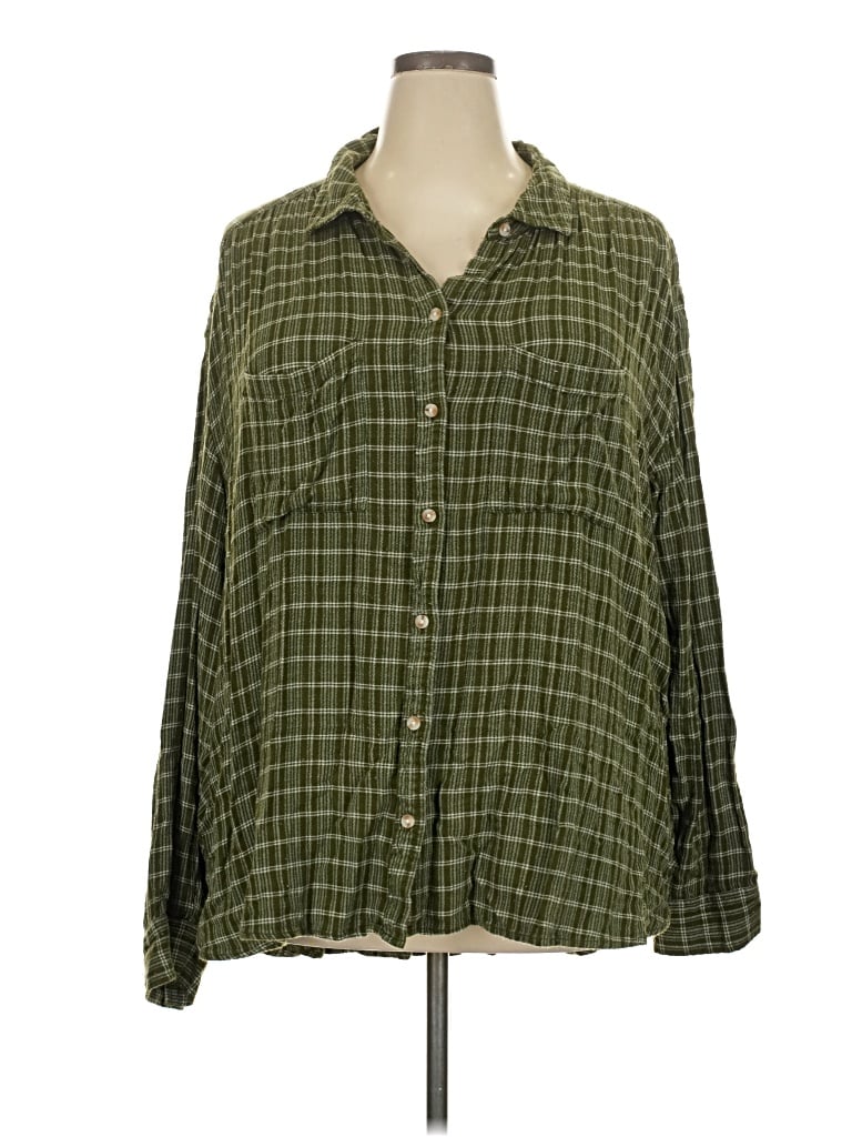 Pre-owned Wonderly Long Sleeve Button Down Shirt In Green