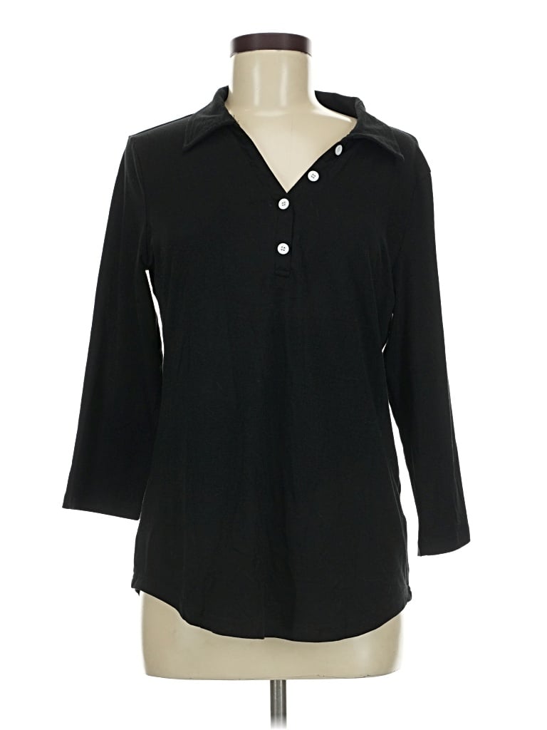 Pre-owned Unbranded 3/4 Sleeve Button Down Shirt In Black