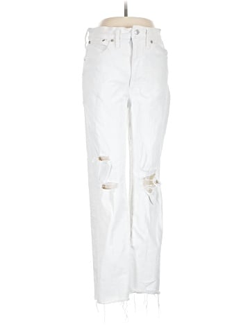 Madewell The Perfect Vintage Straight Jean in Tile White: Ripped-Knee Edition (view 1)