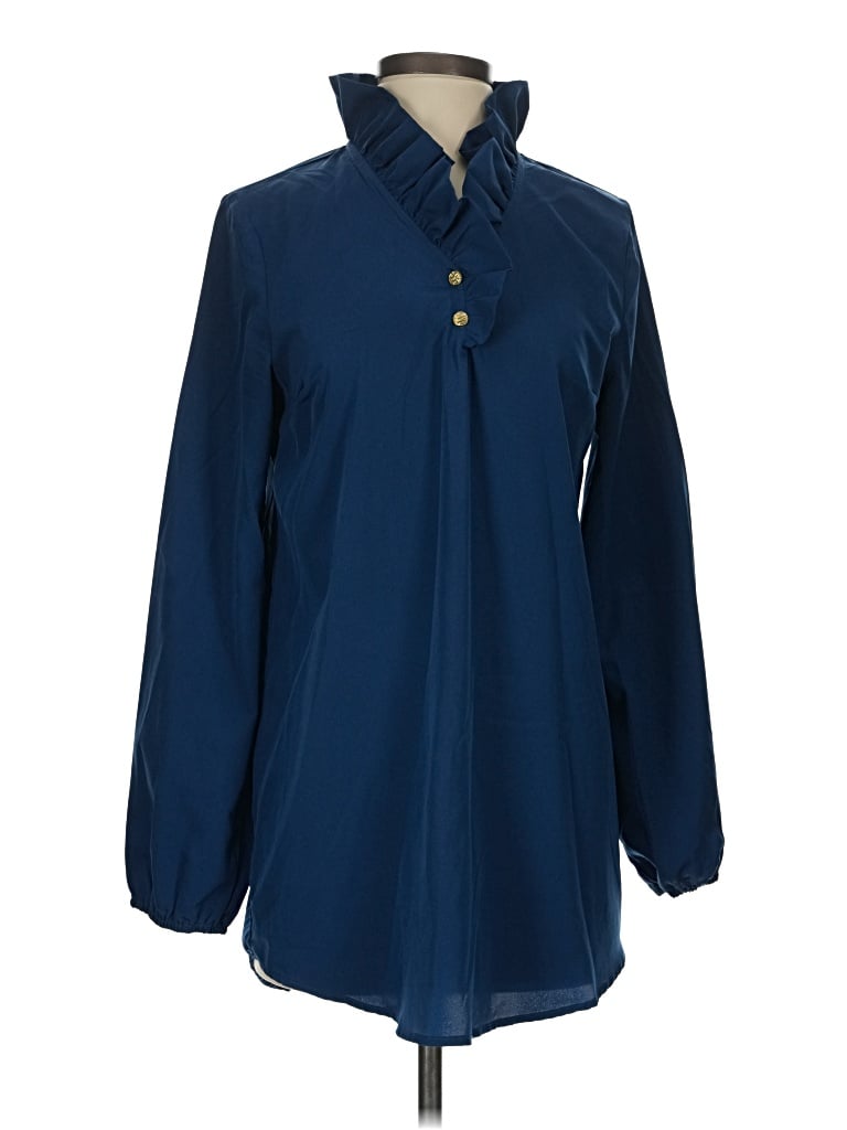 Pre-owned Mud Pie Long Sleeve Blouse In Blue