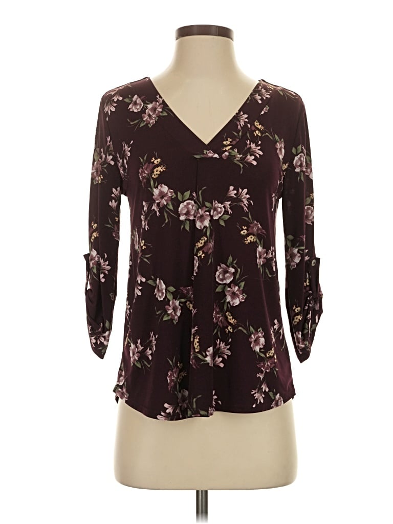 Pre-owned Beacon 3/4 Sleeve Blouse In Burgundy