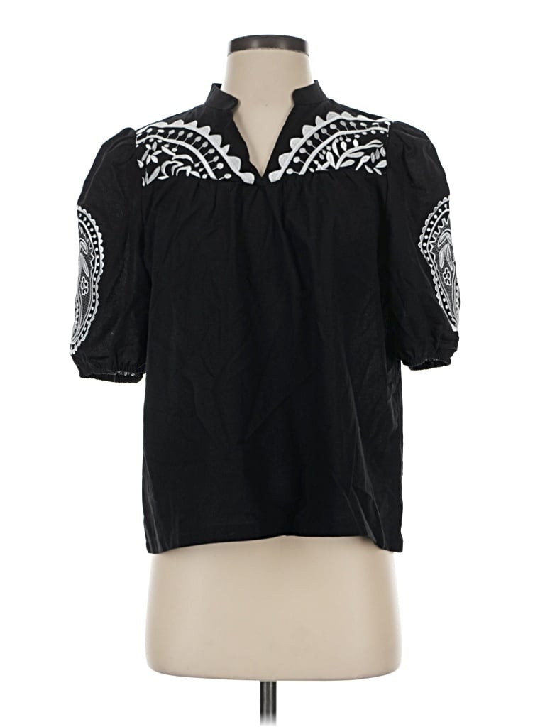 Pre-owned Mud Pie Short Sleeve Blouse In Black