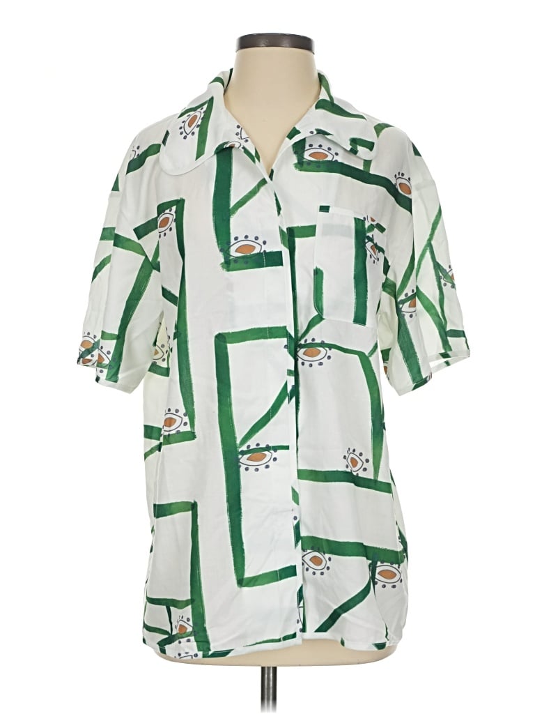 Pre-owned Commense Short Sleeve Button Down Shirt In Green