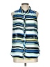 Elle Stripes Blue Sleeveless Button-Down Shirt Size L - photo 1