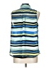 Elle Stripes Blue Sleeveless Button-Down Shirt Size L - photo 2