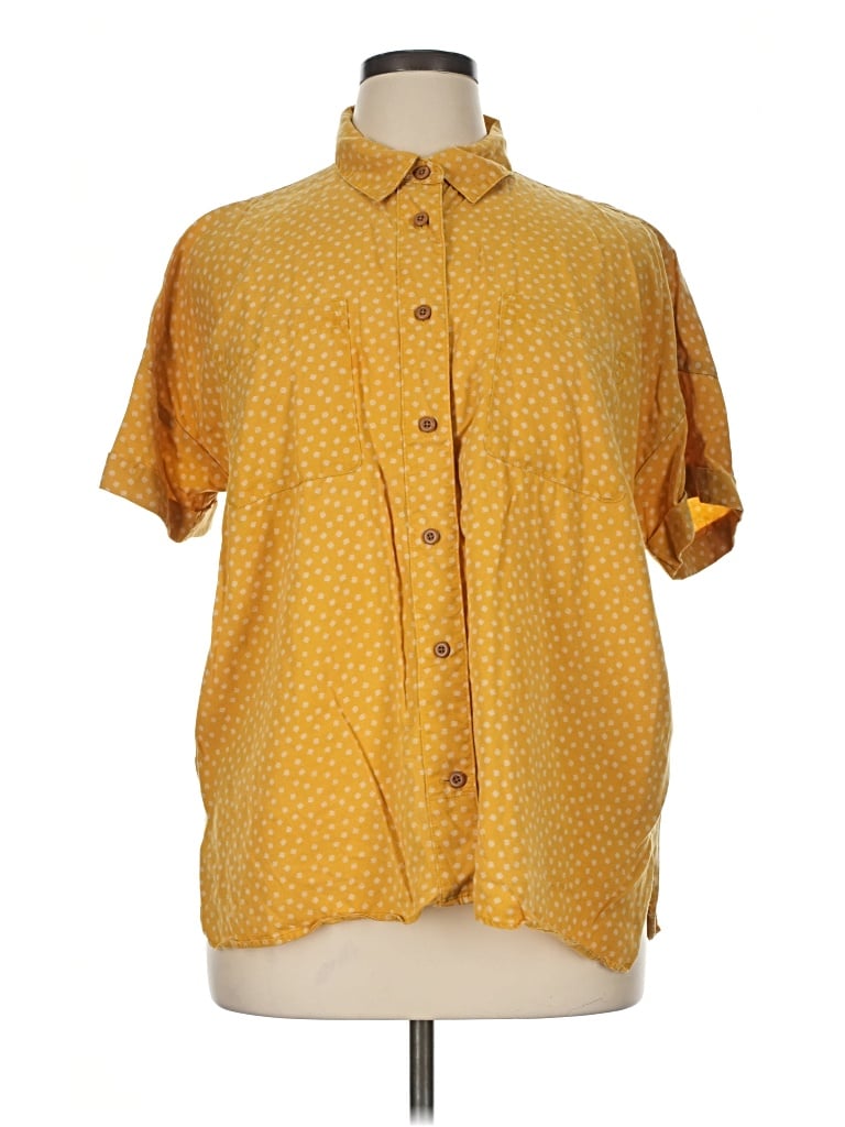 Pre-owned Duluth Trading Co. Short Sleeve Blouse In Yellow