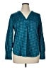 Ann Taylor 100% Polyester Houndstooth Teal Long Sleeve Blouse Size XL - photo 1