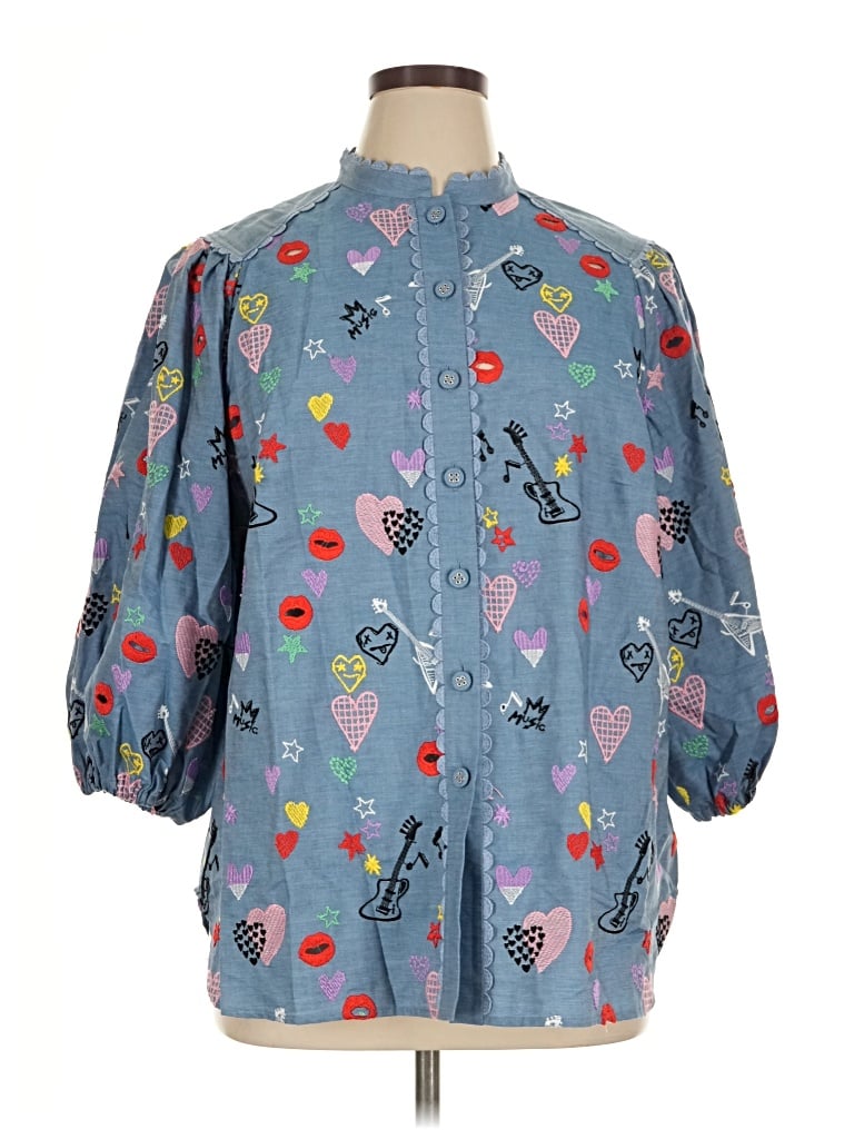 Pre-owned Maison Common 3/4 Sleeve Button Down Shirt In Blue