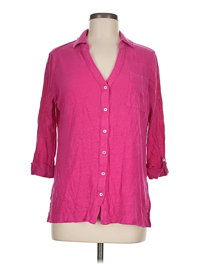 Pre-owned Chico's 3/4 Sleeve Button Down Shirt In Pink
