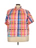 Crosby Checkered-gingham Plaid Multi Color Orange Short Sleeve Blouse Size XXL - photo 1