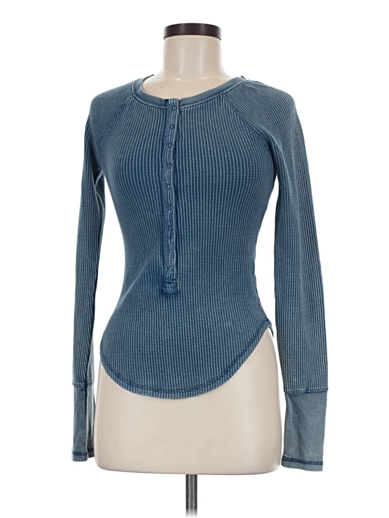 Pre-owned Bdg Long Sleeve Henley Shirt In Blue